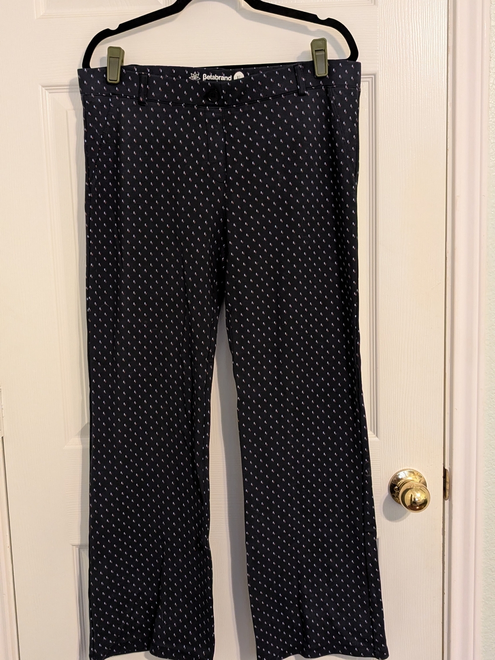 Betabrand Navy Micro-Print Bootcut Pants